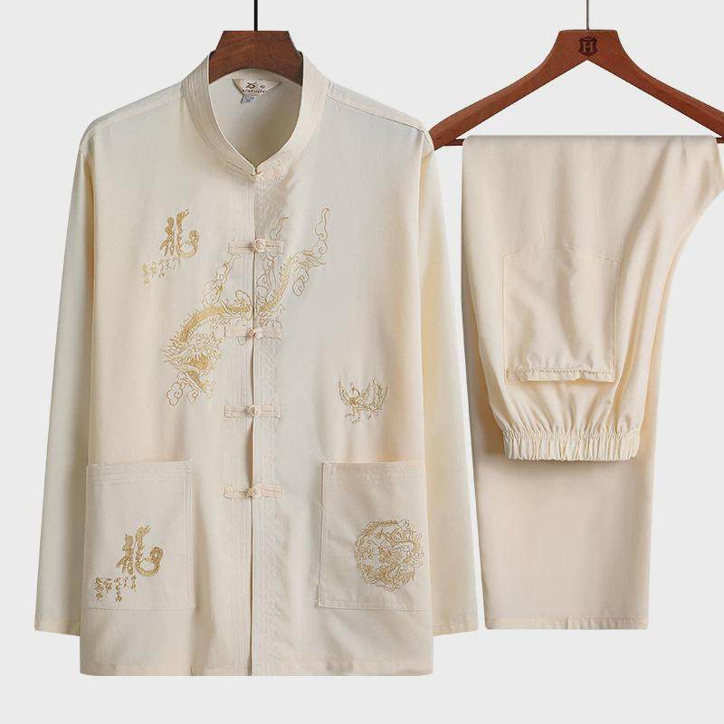 男长袖套装休闲宽松爸爸装中老年人中式衬衫爷爷装太极服夏季,淘宝优惠券,粉丝福利购,淘宝优惠卷