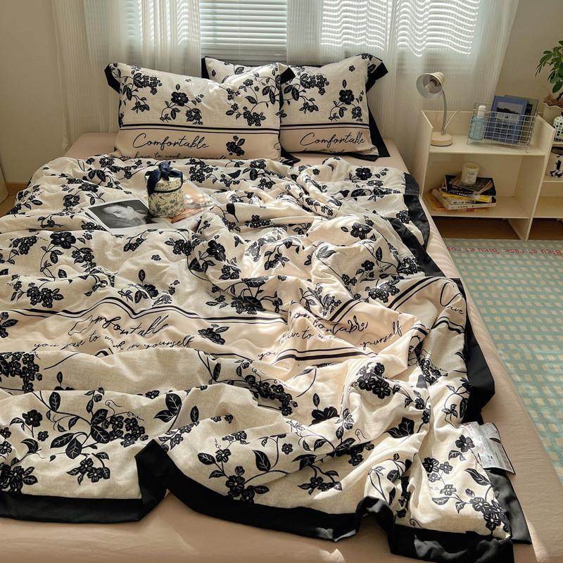 复古法式赫本风黑白花边水洗棉四件套亲肤被子夏凉被床笠空调夏被,淘宝优惠券,粉丝福利购,淘宝优惠卷