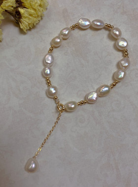 巴洛克异形珍珠14K包金手链小众ins感复古法式冷淡风手串礼物