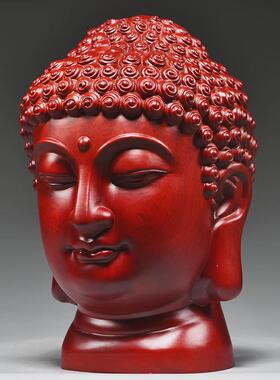 适用红色木雕新中式大号慈悲佛头佛首佛像禅意摆件玄关走廊佛系装