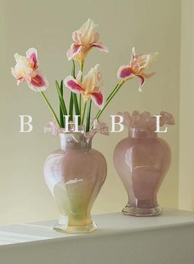 法式中古玻璃花瓶水培插花装饰餐桌家用高颜值花瓶创意高级感摆件