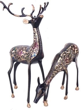 巴基斯坦铜器黑漆彩情侣对鹿家居客厅橱窗摆件创意婚房铜制摆设