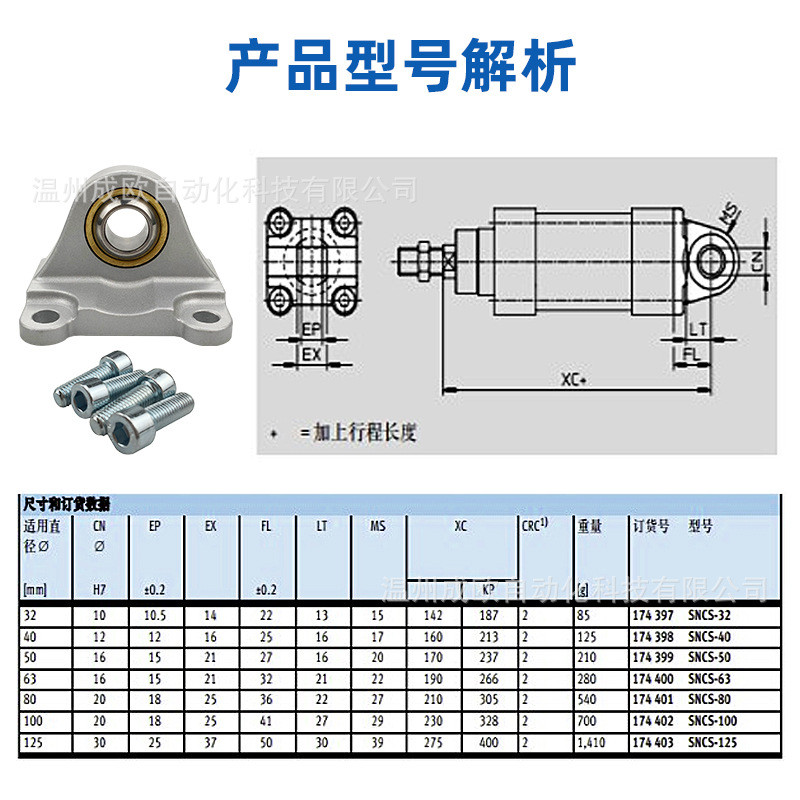 DNC DSBC气缸底座单耳鱼眼轴承CU SNCS-32-40/50/63/80/100/125 - 图0
