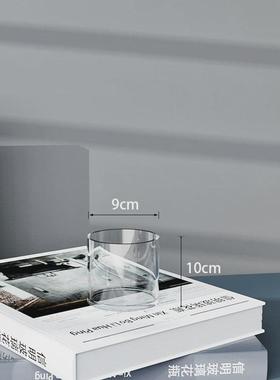 特大号透明玻璃摆件客厅干花水培插花高圆柱直筒北欧款富贵竹花瓶