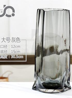 现代自然风格创意玻璃花瓶富贵竹不规则装饰摆件花器居家客厅民宿