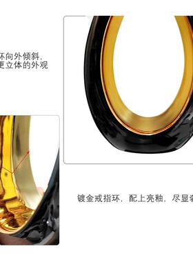 现代极简几何陶瓷花瓶镀金光泽釉面甜甜圈装饰花瓶