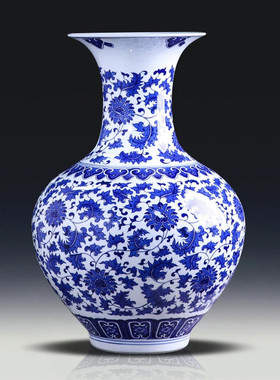 抖音爆款景德镇青花陶瓷大花瓶客厅插花现代中式家电视柜装饰摆件