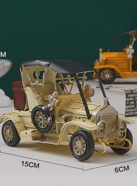 复古老爷车摆件车模型经典老车老式汽车上放在酒柜工业风的装饰品