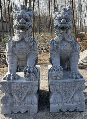 石雕青石麒麟一对门口家用大型石麒麟公司祠堂看门瑞兽雕塑摆件