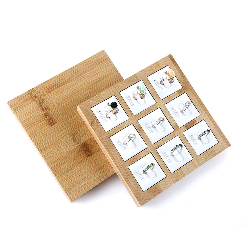 Natural bamboo jewelry ring display tray counter display ring bracket plate ring display stand