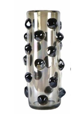 现代简约灰色蓝色黑点玻璃花器花瓶摆件样板房售楼处软装饰品