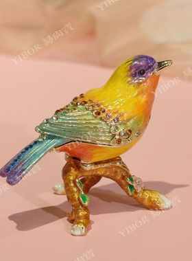 金属珐琅首饰盒景区小鸟的工艺品创意家居饰品盒喜鹊树枝热卖摆件