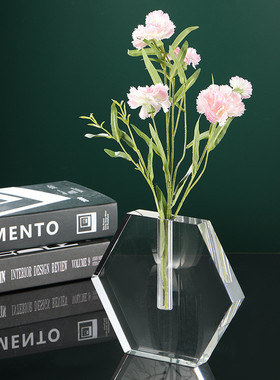 定制几何水晶花瓶创意玻璃工艺品摆件插花花瓶透明装饰品桌面客厅