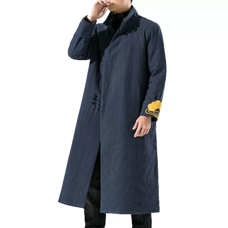 Long down jacket with down, Chinese style, with embroidery, increased thickness, oversize