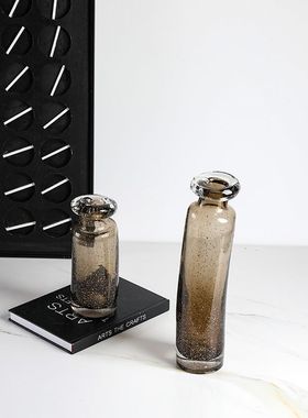 热销现代轻奢渐变咖玻璃花瓶金箔色样板房别墅客厅餐桌高级感装饰