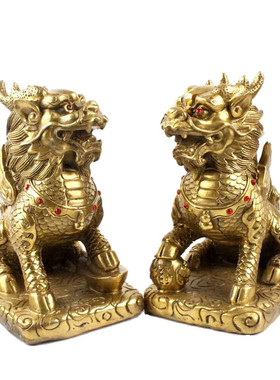 铜财富麒麟摆件财礼品麒麟款大小号一对金属工艺品福