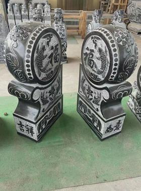 青石荷花鱼浮雕门墩书香门第青石石鼓抱鼓石门档现货摆件优惠