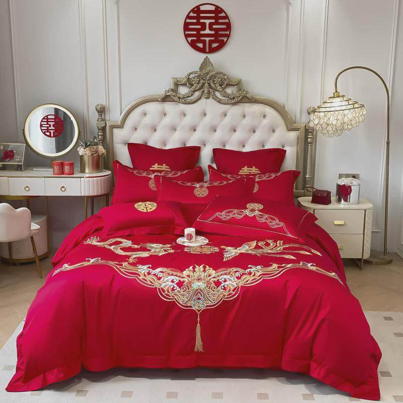 新中式婚庆长绒棉四件套婚礼床上用品红色结婚被套床单婚房六套件,淘宝优惠券,粉丝福利购,淘宝优惠卷
