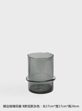 现代简约不规则花瓶直筒咖色玻璃花器售楼处吧台样板间家居瓶口