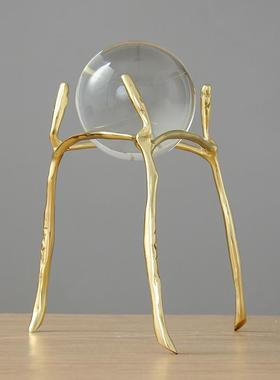 热销时来运转摆件客厅酒柜简约现代水晶球家居摆设房间装饰品铜工