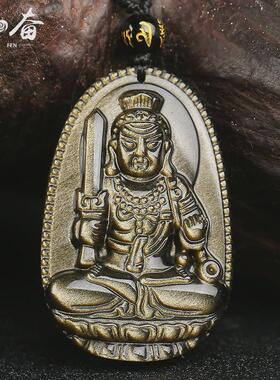 适用墨西哥纯天然金曜石本命佛吊坠黑曜石男项链女大势至普贤文殊