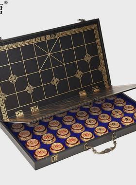 高档金丝楠木中国象棋套装实木高档描金龙象棋套装成人