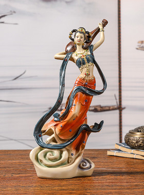 热销86m0敦煌飞天摆件古典仙女风客厅书架电视柜新中式装饰工艺品