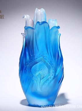 琉璃工艺品花瓶孔雀羽毛电视柜酒柜玄关客厅装饰品摆件小众设计感