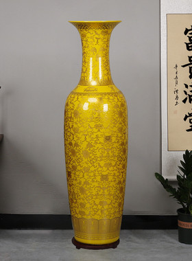 中彩黑白黄色落地大花瓶客厅电视柜开业送礼玄关摆件大号釉陶瓷器