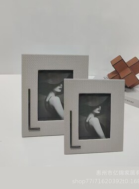 意式极简木质皮革马毛相框书房展示柜陈列柜博古架装饰艺术摆件