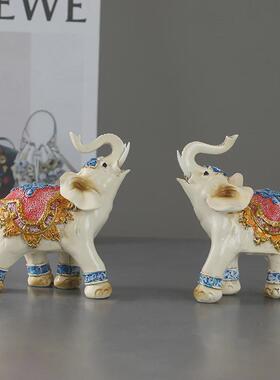 客厅桌面树脂工艺品家居装饰摆件复古白色红花对象东南亚大象摆件