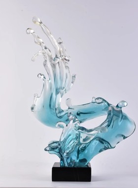 样板房绿色浪花雕塑抽象摆件轻奢酒店玄关客厅售楼处现代艺术装饰