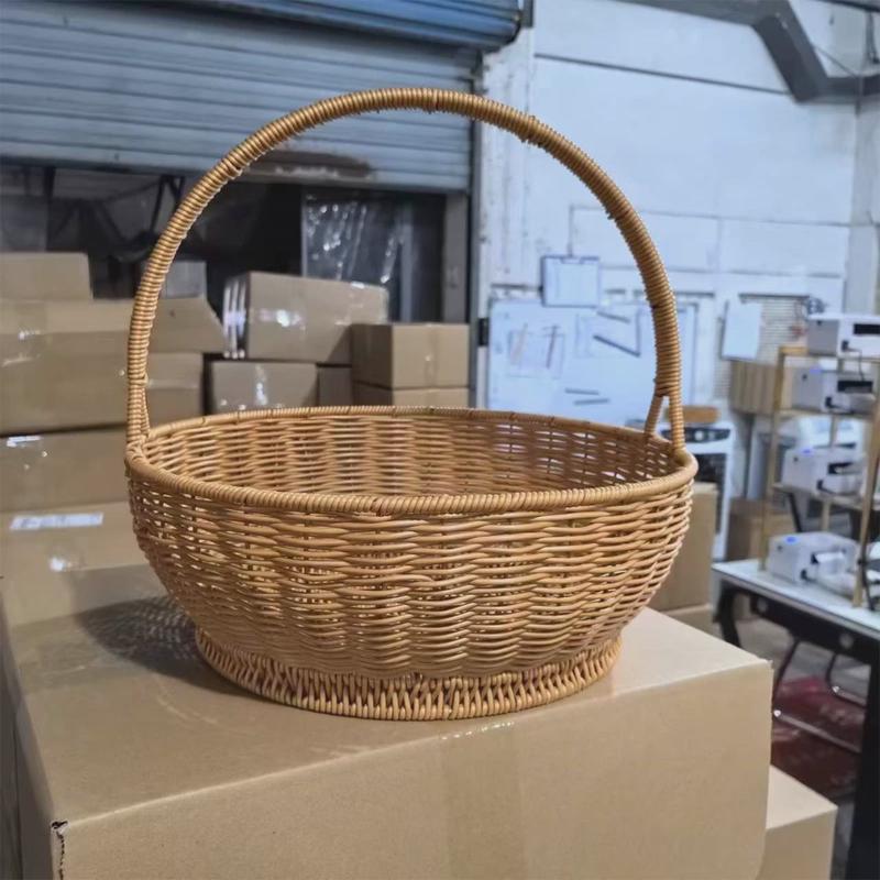 仿藤铁架藤筐提篮竹编手提篮藤编篮子买菜篮子水果篮礼品提篮高脚 - 图1