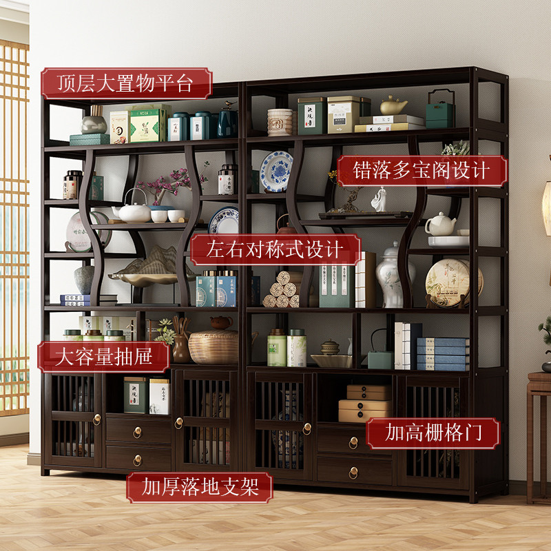 新中式实木博古架茶室茶柜茶具架子置物架茶叶展示柜紫砂壶摆放架 - 图0