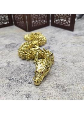 黄铜金龙招财摆件工艺品绕手双龙戏珠桌面装饰品书柜玄关手把件
