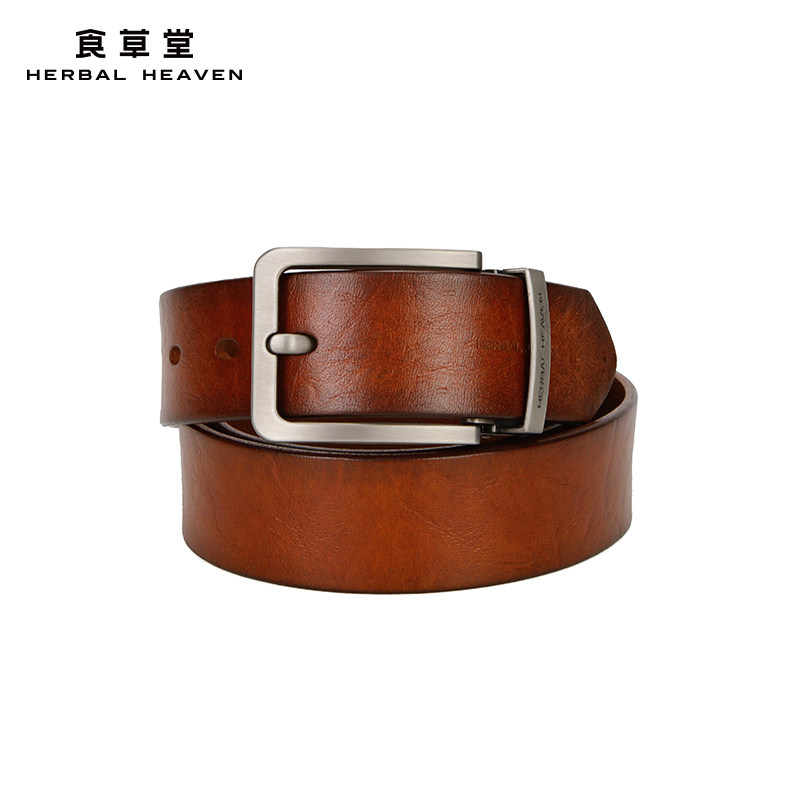 食草堂2025新真皮男士腰带高档头层牛皮商务休闲皮带针扣ZB-YD707