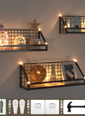 墙上置物架卧室床头免打孔宿舍神器墙壁壁挂式挂墙三角木板收纳架