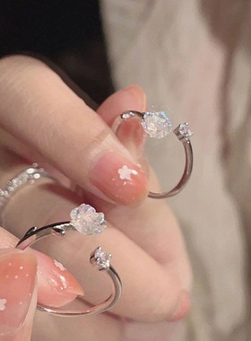 山茶花戒指女开口小众高级感食指戒