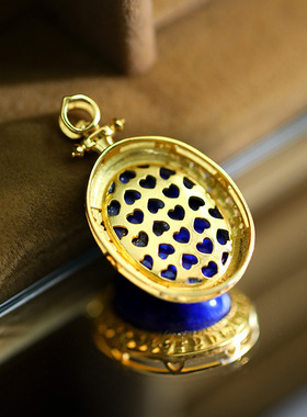 S925银镀金镶嵌青金石蛋面祥云纹镂空民族复古高档轻奢吊坠新中式