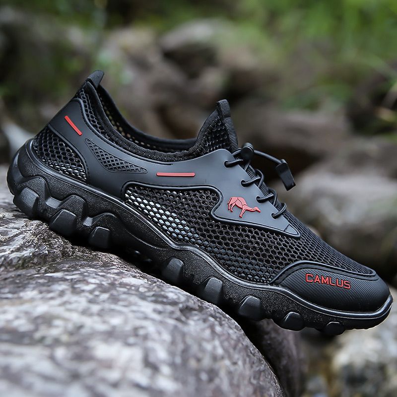 夏季透气网鞋男士镂空薄款网面鞋户外防滑软底网眼休闲运动登山鞋 - 图2