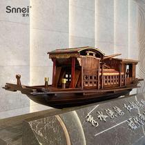 Chinese Finished Solid Wood Jiaxing South Lake Red Boat Model Sailing Swing Pieces Assembled Wooden Boat Props Antique Handmade