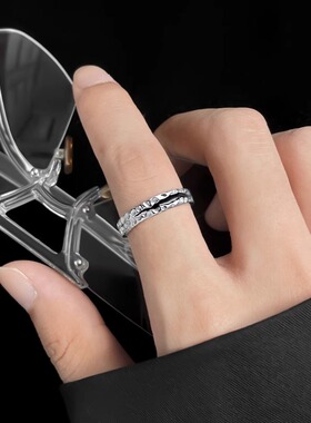 戒指男潮ins小众设计轻奢单身戒嘻哈食指开口可调节男生个性指环