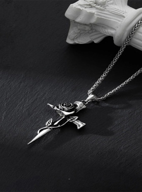 玫瑰花十字架项链藤曼缠绕复古个性百搭潮嘻哈冷淡风气质时尚小众