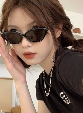 森蓝家复古猫眼白色gm墨镜女款网红高级感圆脸显瘦偏光防晒欧美