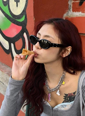 三分月光 复古椭圆猫眼圆脸墨镜女时髦网红辣妹潮酷高级感太阳镜