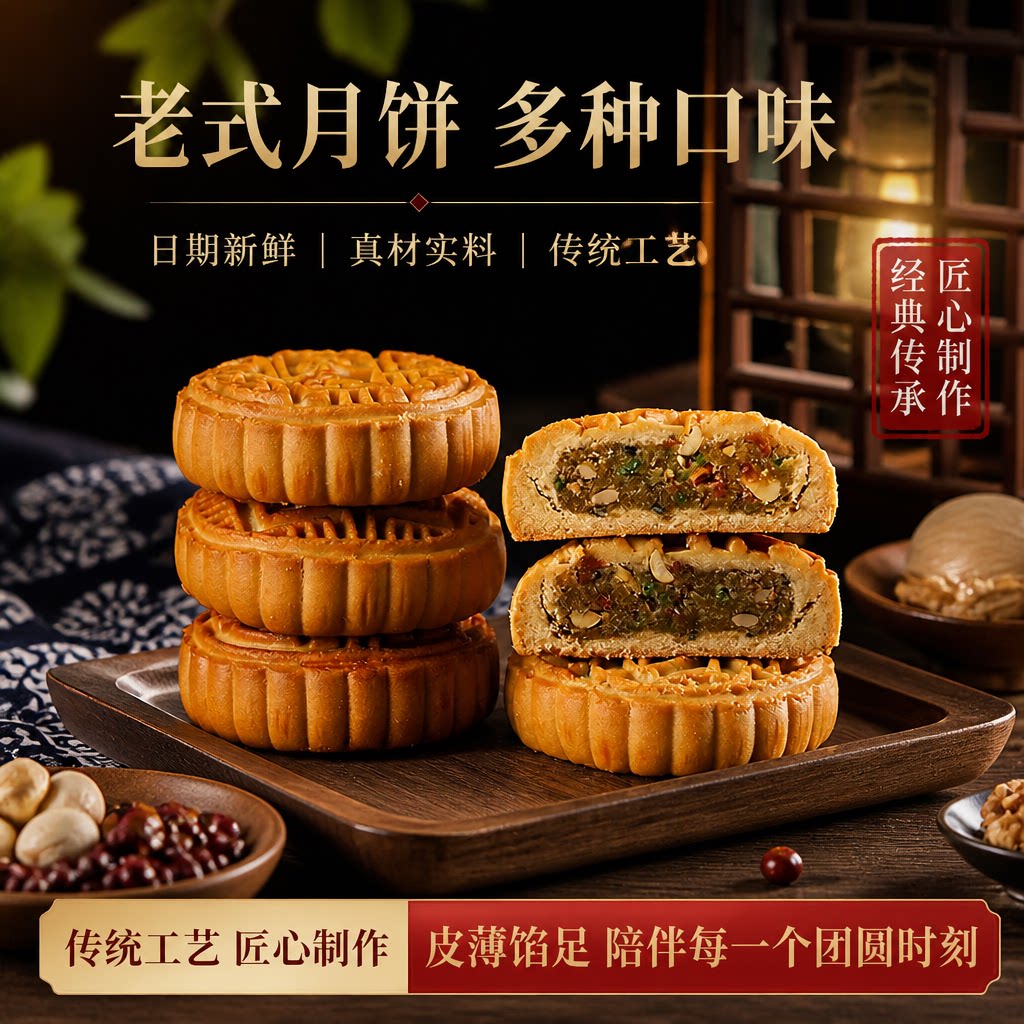 新生产五仁月饼新口味红枣凤梨广式绿豆枣泥味散装月饼礼盒批发