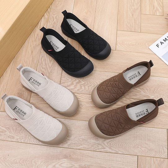 Autumn new women's cloth shoes, soft sole, soft surface, slip-on, fashionable mother's shoes, lightweight, comfortable, non-slip work shoes, single shoes