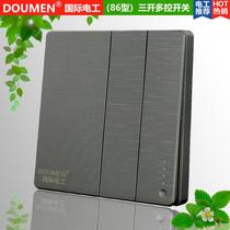 International Electrician 86 Type Concealed Silver Grey Wire Drawing Switch Socket Panel Package Three Open Multi-Control Midway Switch