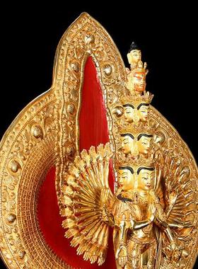 千手观音佛像摆件藏传密宗居家供奉15寸家用黄铜鎏金观世音菩萨像