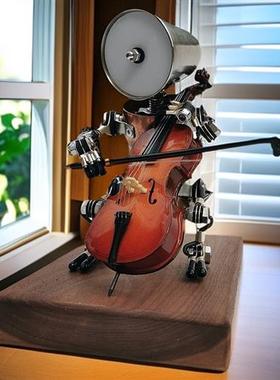 工业风 蒸气朋克 手工机器人桌面摆件装饰 大提琴小提琴乐器